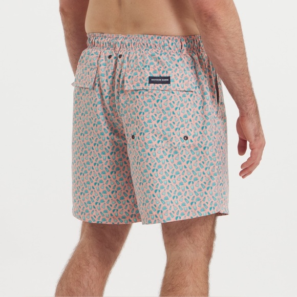 NWT Men’s SOUTHERN MARSH Harbor swim trunks- Salt & Lime. Peach/teal limes - Picture 2 of 5